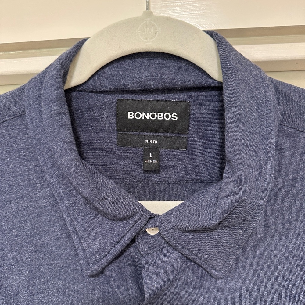 NWOT Bonobos Navy Jersey Knit Button Down Shirt with Slim Fit